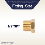 LTWFITTING Brass Pipe Hex Head Plug Fittings 1/2-Inch Male NPT Air Fuel Water Boat(Pack of 10)