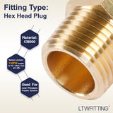 LTWFITTING Brass Pipe Hex Head Plug Fittings 1/2-Inch Male NPT Air Fuel Water Boat(Pack of 10)