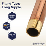 LTWFITTING Red Brass Pipe Fitting, Nipple, 3/4 Inch NPT Male X 10 Inch Length (Pack of 4)