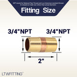 LTWFITTING Red Brass Pipe Fitting, Nipple, 3/4 Inch NPT Male X 2 Inch Length (Pack of 20)