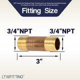 LTWFITTING Red Brass Pipe Fitting, Nipple, 3/4 Inch NPT Male X 3 Inch Length (Pack of 3)