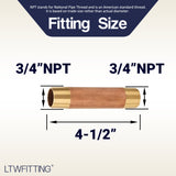 LTWFITTING Red Brass Pipe Fitting, Nipple, 3/4 Inch NPT Male X 4-1/2 Inch Length (Pack of 3)