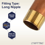 LTWFITTING Brass Pipe 10 Inch Long Nipple Fitting 1 Inch Male NPT Air Water(Pack of 1)
