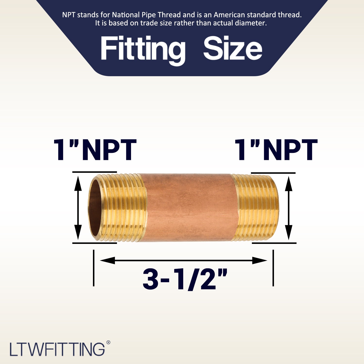 LTWFITTING 1/2 In. X 3 In. Brass MIP Nipple Fitting (5-Pack