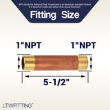 LTWFITTING Brass Pipe 5-1/2 Inch Long Nipple Fitting 1 Inch Male NPT Air Water(Pack of 5)