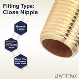LTWFITTING Brass Pipe Close Nipple Fitting 1/8 Male NPT x Close Air Water(Pack of 50)