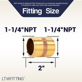 LTWFITTING Brass Pipe 2 Inch Long Nipples Fitting 1-1/4 Inch Male NPT Air Water(Pack of 3)