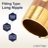 LTWFITTING Brass Pipe 2 Inch Long Nipples Fitting 1-1/4 Inch Male NPT Air Water(Pack of 10)