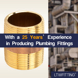 LTWFITTING Brass Pipe 2 Inch Long Nipples Fitting 1-1/4 Inch Male NPT Air Water(Pack of 3)