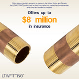 LTWFITTING Brass Pipe 3 Inch Long Nipple Fitting 1-1/4 Inch Male NPT Air Water(Pack of 2)