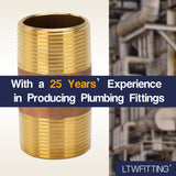 LTWFITTING Brass Pipe 3 Inch Long Nipple Fitting 1-1/4 Inch Male NPT Air Water(Pack of 2)