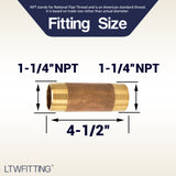 LTWFITTING Brass Pipe 4-1/2 Inch Long Nipple Fitting 1-1/4 Inch Male NPT Air Water(Pack of 1)