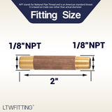 LTWFITTING Brass Pipe 2 Inch Long Nipple Fitting 1/8 Male NPT Air Water(Pack of 5)