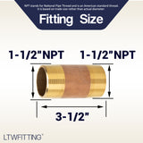 LTWFITTING Brass Pipe 3-1/2 Inch Long Nipple Fitting 1-1/2 Inch Male NPT Air Water(Pack of 5)