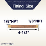 LTWFITTING Brass Pipe 4-1/2 Long Nipple Fitting 1/8 Male NPT Air Water(Pack of 25)