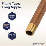 LTWFITTING Brass Pipe 4-1/2 Long Nipple Fitting 1/8 Male NPT Air Water(Pack of 25)