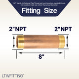 LTWFITTING Brass Pipe 8 Inch Long Nipple Fitting 2 Inch Male NPT Air Water(Pack of 1)