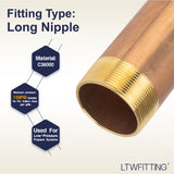 LTWFITTING Brass Pipe 8 Inch Long Nipple Fitting 2 Inch Male NPT Air Water(Pack of 1)