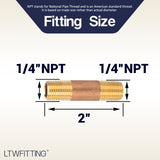 LTWFITTING Brass Pipe 2 Inch Long Nipple Fitting 1/4 Inch Male NPT Air Water(Pack of 5)