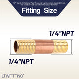LTWFITTING Brass Pipe 2 Inch Long Nipple Fitting 1/4 Inch Male NPT Air Water(Pack of 5)