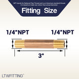 LTWFITTING Brass Pipe 3 Inch Long Nipple Fitting 1/4 Inch Male NPT Air Water(Pack of 5)