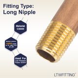 LTWFITTING Brass Pipe 3 Inch Long Nipple Fitting 1/4 Inch Male NPT Air Water(Pack of 5)