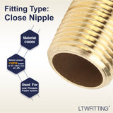 LTWFITTING Brass Pipe Close Nipple Fitting 3/8 Inch Male NPT(Pack of 50)
