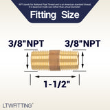 LTWFITTING Brass Pipe 1-1/2 Inch Long Nipple Fitting 3/8 Male NPT Air Water(Pack of 25)