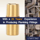LTWFITTING Brass Pipe 1-1/2 Inch Long Nipple Fitting 3/8 Male NPT Air Water(Pack of 25)