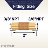 LTWFITTING Brass Pipe 2 Inch Long Nipple Fitting 3/8 Male NPT Air Water(Pack of 5)