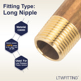 LTWFITTING Brass Pipe 2 Inch Long Nipple Fitting 3/8 Male NPT Air Water(Pack of 5)