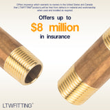 LTWFITTING Brass Pipe 2 Inch Long Nipple Fitting 3/8 Male NPT Air Water(Pack of 5)