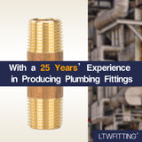 LTWFITTING Brass Pipe 2 Inch Long Nipple Fitting 3/8 Male NPT Air Water(Pack of 5)
