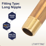 LTWFITTING Brass Pipe 2-1/2 Inch Long Nipple Fitting 3/8 Male NPT Air Water(Pack of 5)