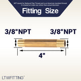 LTWFITTING Brass Pipe 4 Inch Long Nipple Fitting 3/8 Male NPT Air Water(Pack of 5)