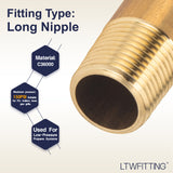 LTWFITTING Brass Pipe 4 Inch Long Nipple Fitting 3/8 Male NPT Air Water(Pack of 5)
