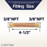 LTWFITTING Brass Pipe 4-1/2 Inch Long Nipple Fitting 3/8 Inch Male NPT Air Water(Pack of 5)