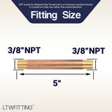 LTWFITTING Brass Pipe 5 Inch Long Nipple Fitting 3/8 Inch Male NPT Air Water(Pack of 5)
