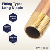 LTWFITTING Brass Pipe 5 Inch Long Nipple Fitting 3/8 Inch Male NPT Air Water(Pack of 5)