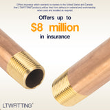 LTWFITTING Brass Pipe 5 Inch Long Nipple Fitting 3/8 Inch Male NPT Air Water(Pack of 5)