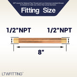 LTWFITTING Brass Pipe 8 Inch Long Nipples Fitting 1/2 Inch Male NPT Air Water(Pack of 2)