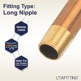 LTWFITTING Brass Pipe 8 Inch Long Nipples Fitting 1/2 Inch Male NPT Air Water(Pack of 2)