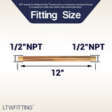 LTWFITTING Brass Pipe 12 Inch Long Nipple Fitting 1/2 Inch Male NPT Air Water(Pack of 2)