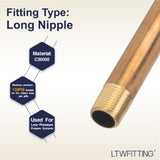 LTWFITTING Brass Pipe 12 Inch Long Nipple Fitting 1/2 Inch Male NPT Air Water(Pack of 2)