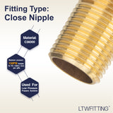 LTWFITTING Brass Pipe 1-1/2 Inch Close Nipple Fitting 1/2 Male NPT Air Water(Pack of 5)