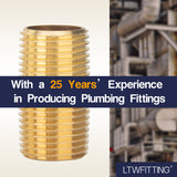 LTWFITTING Brass Pipe 1-1/2 Inch Close Nipple Fitting 1/2 Male NPT Air Water(Pack of 5)