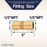 LTWFITTING Brass Pipe 2 Inch Long Nipple Fitting 1/2 Male NPT Air Water(Pack of 20)