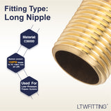 LTWFITTING Brass Pipe 2 Inch Long Nipple Fitting 1/2 Male NPT Air Water(Pack of 5)