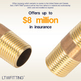 LTWFITTING Brass Pipe 2 Inch Long Nipple Fitting 1/2 Male NPT Air Water(Pack of 5)