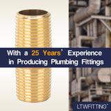 LTWFITTING Brass Pipe 2 Inch Long Nipple Fitting 1/2 Male NPT Air Water(Pack of 5)